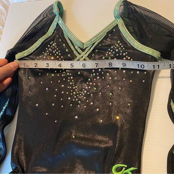 GK elite custom gymnastics competition leotard long sleeve rhinestones mesh LC - Picture 10 of 11